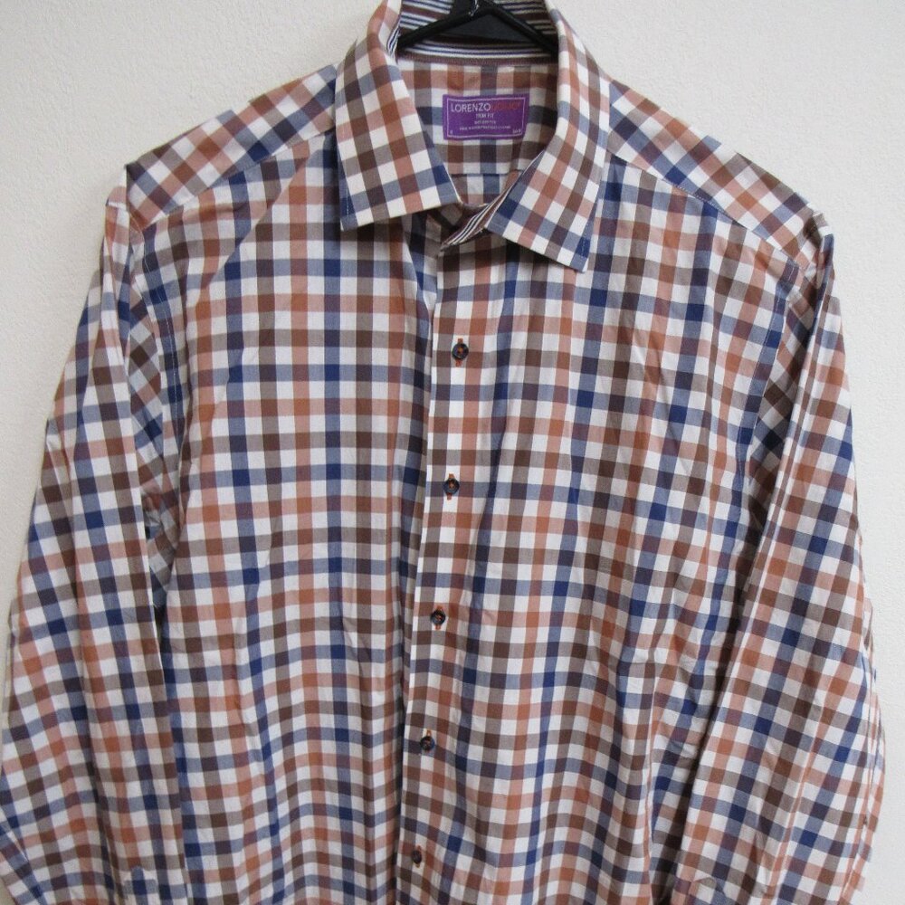 Lorenzo Uomo Trim Fit‎ Multicolor Plaid L/S Button-Up Flip-Cuff Shirt 16-34/35